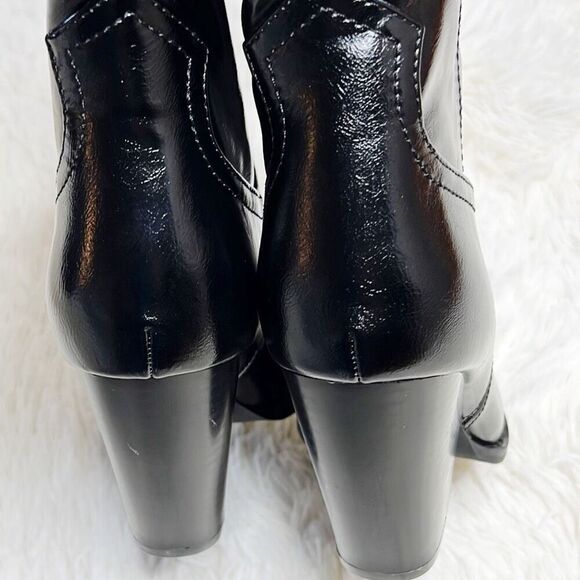 Forever 21 Huntington Black Faux Leather Western Boots Silver Tipped NWT Size 6 - Picture 5 of 7
